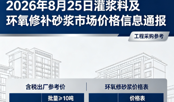 衡山2026年8月25日灌浆料及环氧修补砂浆市场价格信息通报
